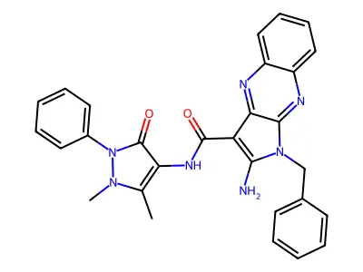 2-amino-1-benzyl-N-(1,5-dimethyl-3-oxo-2-phenyl-2,3-dihydro-1H-pyrazol-4-yl)-1H-pyrrolo[2,3-b]quinoxaline-3-carboxamide structure