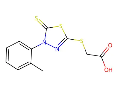 2-{[4-(2-methylphenyl)-5-sulfanylidene-4,5-dihydro-1,3,4-thiadiazol-2-yl]sulfanyl}acetic acid structure