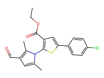 ethyl 5-(4-chlorophenyl)-2-(3-formyl-2,5-dimethyl-1H-pyrrol-1-yl)thiophene-3-carboxylate structure
