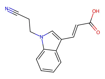(2E)-3-[1-(2-cyanoethyl)-1H-indol-3-yl]prop-2-enoic acid structure