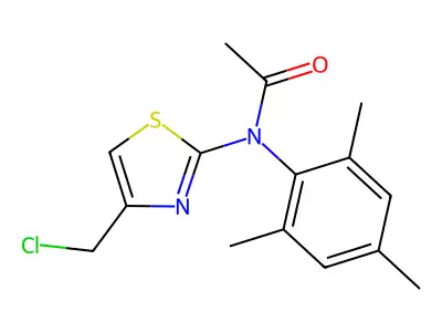 N-[4-(chloromethyl)-1,3-thiazol-2-yl]-N-(2,4,6-trimethylphenyl)acetamide structure