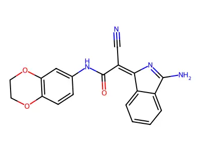 (2E)-2-(3-aminoisoindol-1-ylidene)-2-cyano-N-(2,3-dihydro-1,4-benzodioxin-6-yl)acetamide structure