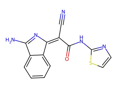 2-(3-amino-1H-isoindol-1-ylidene)-2-cyano-N-(1,3-thiazol-2-yl)acetamide structure