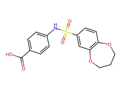 4-(3,4-dihydro-2H-1,5-benzodioxepine-7-sulfonamido)benzoic acid structure