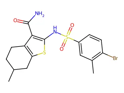 2-(4-bromo-3-methylbenzenesulfonamido)-6-methyl-4,5,6,7-tetrahydro-1-benzothiophene-3-carboxamide structure