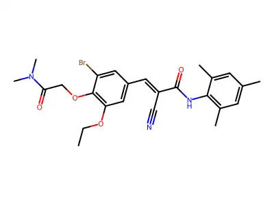 (E)-3-[3-bromo-4-[2-(dimethylamino)-2-oxoethoxy]-5-ethoxyphenyl]-2-cyano-N-(2,4,6-trimethylphenyl)prop-2-enamide structure
