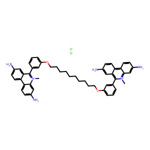 Phenanthridinium, 6,6'-(1,10-decanediylbis(oxy-3,1-phenylene))bis(3,8-diamino-5-methyl-, dichloride structure