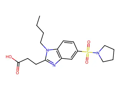 3-(1-butyl-5-(pyrrolidine-1-sulfonyl)-1H-1,3-benzodiazol-2-yl)propanoic acid structure