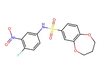 N-(4-fluoro-3-nitrophenyl)-3,4-dihydro-2H-1,5-benzodioxepine-7-sulfonamide structure