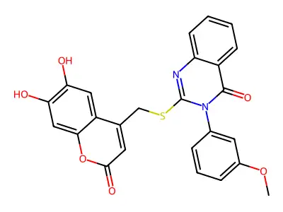 2-[(6,7-dihydroxy-2-oxochromen-4-yl)methylsulfanyl]-3-(3-methoxyphenyl)quinazolin-4-one structure
