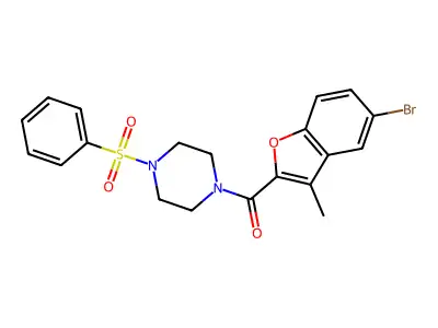 [4-(benzenesulfonyl)piperazin-1-yl]-(5-bromo-3-methyl-1-benzofuran-2-yl)methanone structure