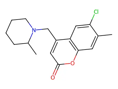 6-chloro-7-methyl-4-((2-methylpiperidin-1-yl)methyl)-2H-chromen-2-one structure