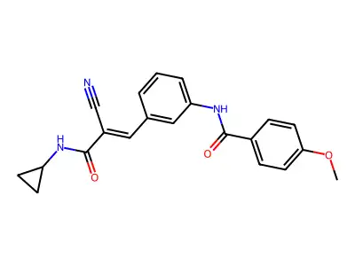 N-{3-[2-cyano-2-(cyclopropylcarbamoyl)eth-1-en-1-yl]phenyl}-4-methoxybenzamide structure