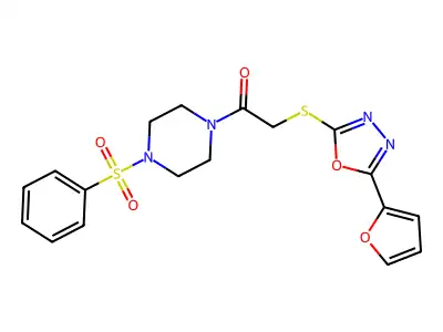 2-[[5-(2-Furanyl)-1,3,4-oxadiazol-2-yl]thio]-1-[4-(phenylsulfonyl)-1-piperazinyl]ethanone structure
