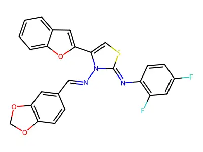 N-(1,3-Benzodioxol-5-ylmethylene)-4-(2-benzofuranyl)-2-[(2,4-difluorophenyl)imino]-3(2H)-thiazolamine structure