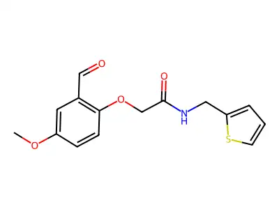 2-(2-formyl-4-methoxyphenoxy)-N-(thiophen-2-ylmethyl)acetamide structure