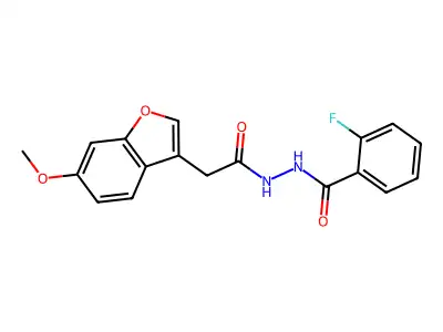 2-fluoro-N'-[2-(6-methoxy-1-benzofuran-3-yl)acetyl]benzohydrazide structure