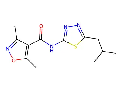 3,5-dimethyl-N-[5-(2-methylpropyl)-1,3,4-thiadiazol-2-yl]-1,2-oxazole-4-carboxamide structure