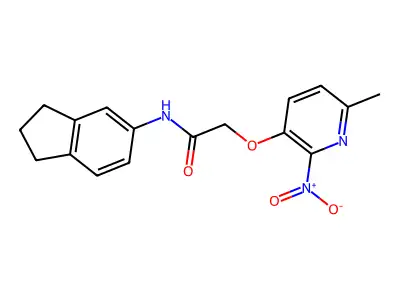 N-(2,3-dihydro-1H-inden-5-yl)-2-(6-methyl-2-nitropyridin-3-yl)oxyacetamide structure