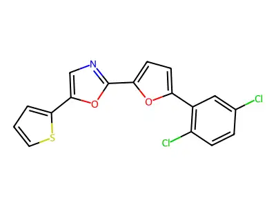 2-[5-(2,5-Dichlorophenyl)furan-2-yl]-5-(thiophen-2-yl)-1,3-oxazole structure