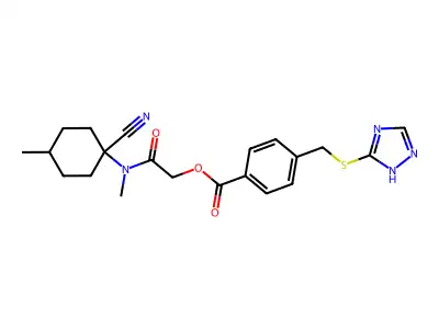 [(1-cyano-4-methylcyclohexyl)(methyl)carbamoyl]methyl 4-[(4H-1,2,4-triazol-3-ylsulfanyl)methyl]benzoate structure