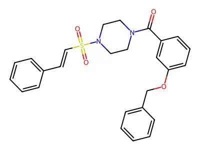 [4-[(E)-2-phenylethenyl]sulfonylpiperazin-1-yl]-(3-phenylmethoxyphenyl)methanone structure