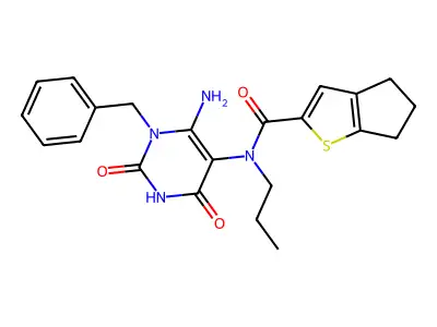 N-(6-amino-1-benzyl-2,4-dioxopyrimidin-5-yl)-N-propyl-5,6-dihydro-4H-cyclopenta[b]thiophene-2-carboxamide structure