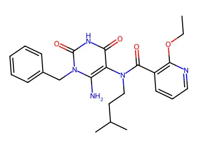 N-(6-amino-1-benzyl-2,4-dioxopyrimidin-5-yl)-2-ethoxy-N-(3-methylbutyl)pyridine-3-carboxamide structure