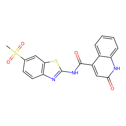2-hydroxy-N-[6-(methylsulfonyl)-1,3-benzothiazol-2-yl]quinoline-4-carboxamide structure