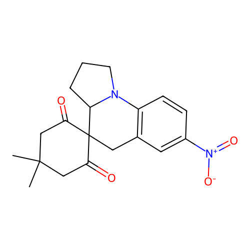 4,4-dimethyl-7'-nitro-1',2',3',3a'-tetrahydro-2H,5'H,6H-spiro[cyclohexane-1,4'-pyrrolo[1,2-a]quinoline]-2,6-dione structure