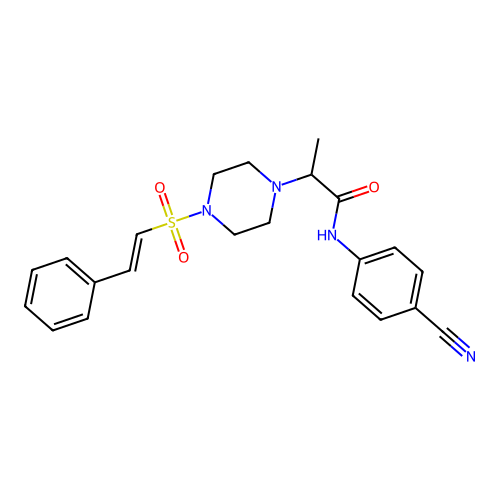N-(4-cyanophenyl)-2-[4-(2-phenylethenesulfonyl)piperazin-1-yl]propanamide structure