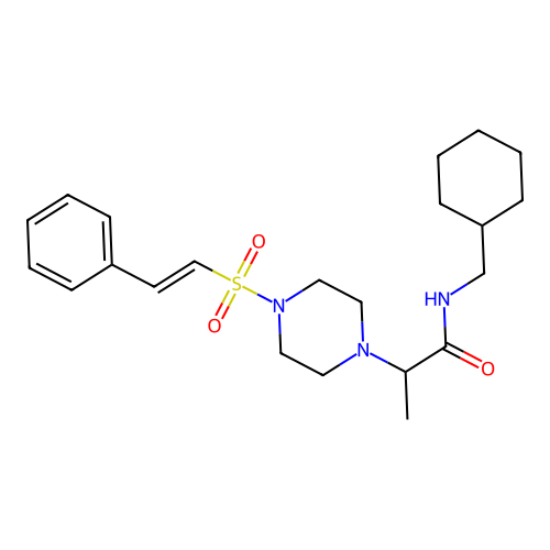 N-(cyclohexylmethyl)-2-[4-(2-phenylethenesulfonyl)piperazin-1-yl]propanamide structure