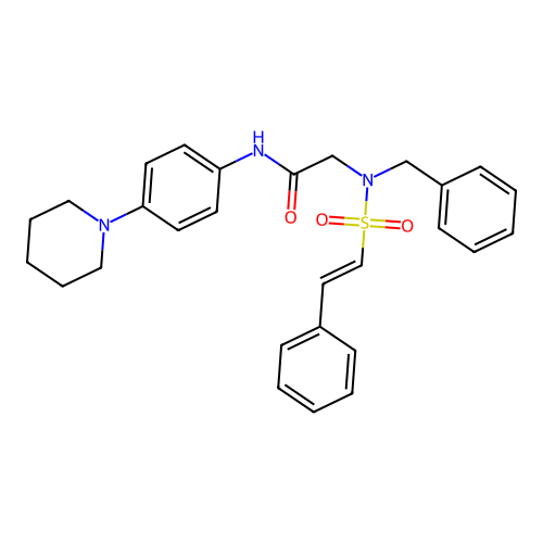 2-[benzyl-[(E)-2-phenylethenyl]sulfonylamino]-N-(4-piperidin-1-ylphenyl)acetamide structure