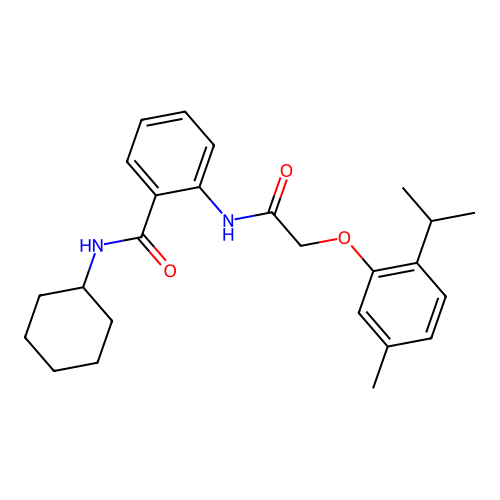 N-cyclohexyl-2-{[(2-isopropyl-5-methylphenoxy)acetyl]amino}benzamide structure