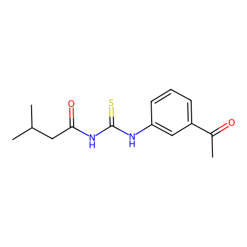 N-[(3-acetylphenyl)carbamothioyl]-3-methylbutanamide structure