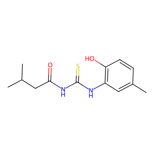 N-[(2-hydroxy-5-methylphenyl)carbamothioyl]-3-methylbutanamide structure