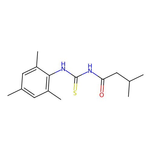 N-mesityl-N'-(3-methylbutanoyl)thiourea structure