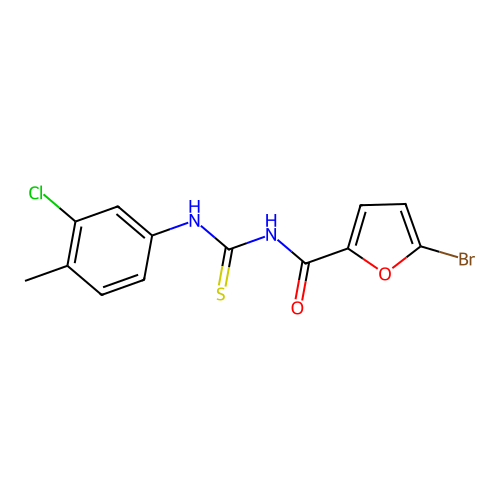 5-bromo-N-[(3-chloro-4-methylphenyl)carbamothioyl]furan-2-carboxamide structure