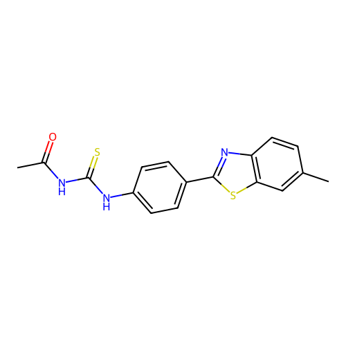 N-acetyl-N'-[4-(6-methyl-1,3-benzothiazol-2-yl)phenyl]thiourea structure