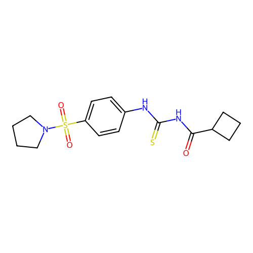 N-(cyclobutylcarbonyl)-N'-[4-(1-pyrrolidinylsulfonyl)phenyl]thiourea structure