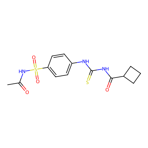N-acetyl-4-({[(cyclobutylcarbonyl)amino]carbothioyl}amino)benzenesulfonamide structure