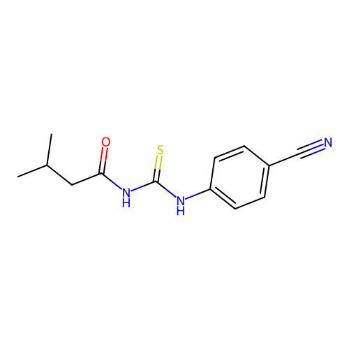 N-[(4-cyanophenyl)carbamothioyl]-3-methylbutanamide structure