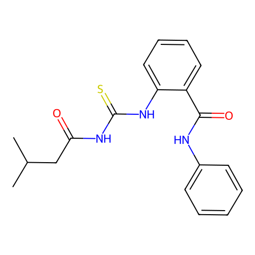 2-[[[(3-methyl-1-oxobutyl)amino]-sulfanylidenemethyl]amino]-N-phenylbenzamide structure