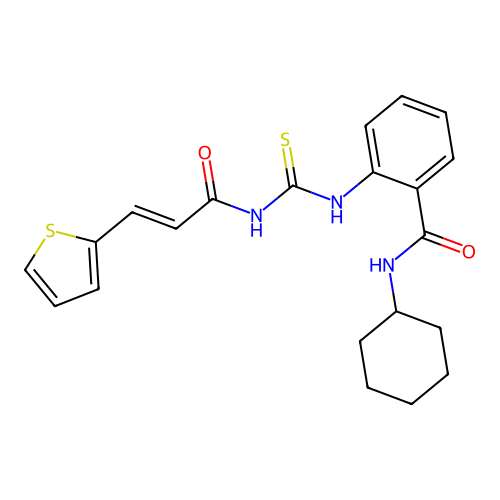 N-cyclohexyl-2-[({[3-(2-thienyl)acryloyl]amino}carbothioyl)amino]benzamide structure