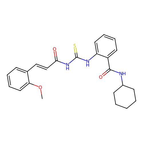 N-cyclohexyl-2-[({[3-(2-methoxyphenyl)acryloyl]amino}carbothioyl)amino]benzamide structure