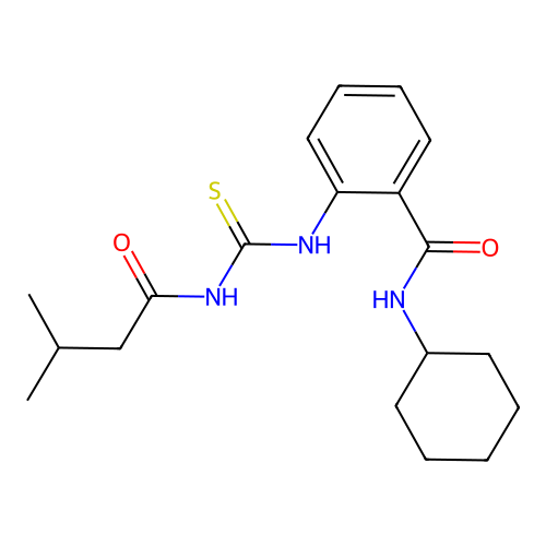 N-cyclohexyl-2-(3-methylbutanoylcarbamothioylamino)benzamide structure