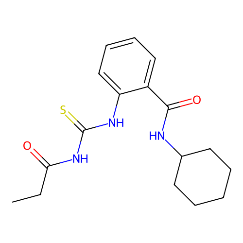 N-cyclohexyl-2-{[(propionylamino)carbothioyl]amino}benzamide structure