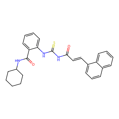 N-cyclohexyl-2-[({[3-(1-naphthyl)acryloyl]amino}carbothioyl)amino]benzamide structure