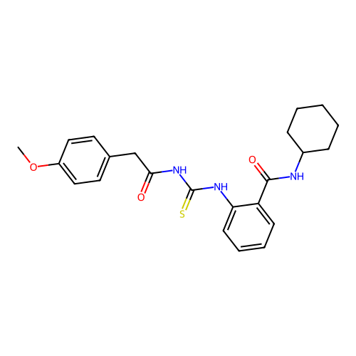 N-cyclohexyl-2-({[(4-methoxyphenyl)acetyl]carbamothioyl}amino)benzamide structure