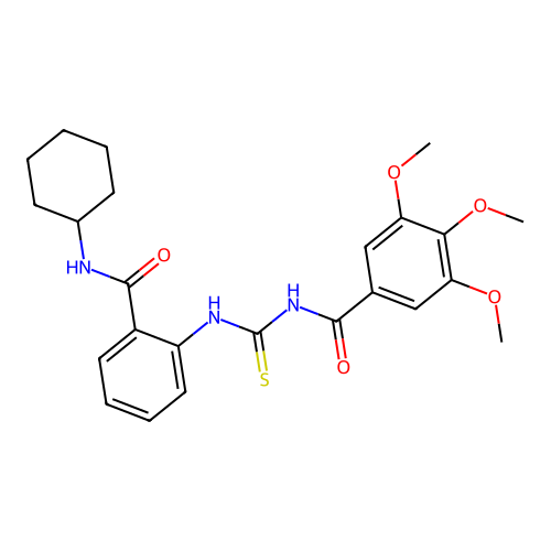 N-[[2-(cyclohexylcarbamoyl)phenyl]carbamothioyl]-3,4,5-trimethoxybenzamide structure